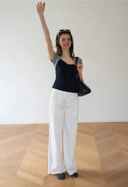 Square Neck Tie Front Short Sleeve Top