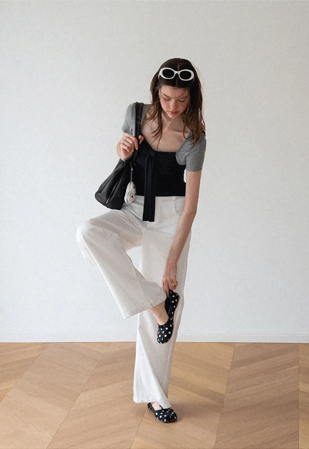 Square Neck Tie Front Short Sleeve Top