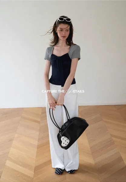 Square Neck Tie Front Short Sleeve Top