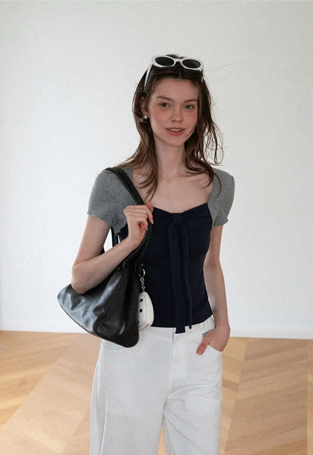 Square Neck Tie Front Short Sleeve Top