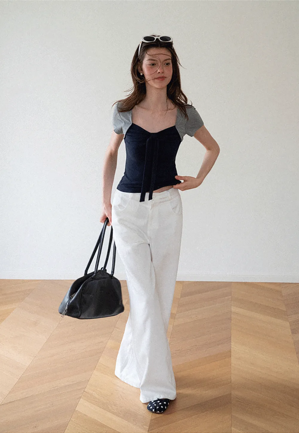 Square Neck Tie Front Short Sleeve Top