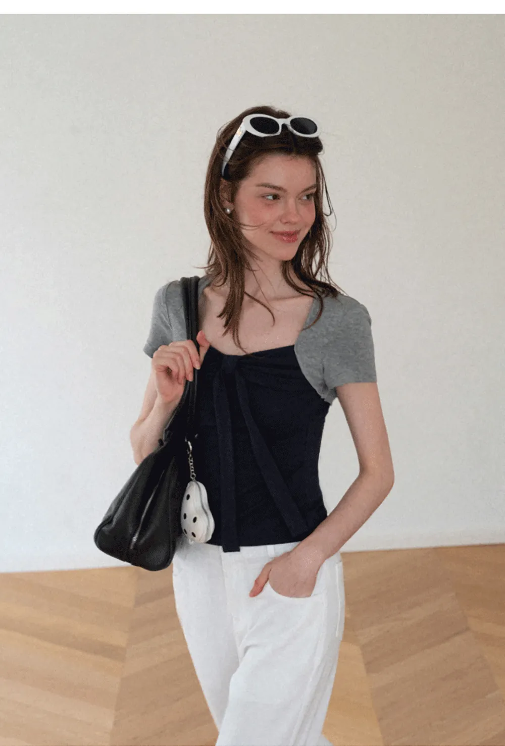 Square Neck Tie Front Short Sleeve Top