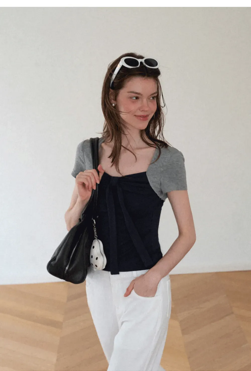 Square Neck Tie Front Short Sleeve Top