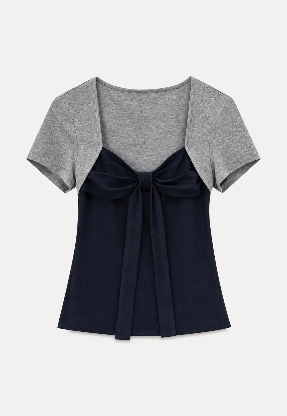 Square Neck Tie Front Short Sleeve Top