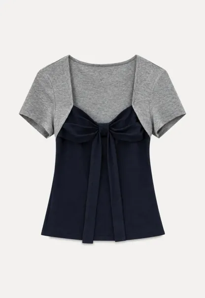 Square Neck Tie Front Short Sleeve Top