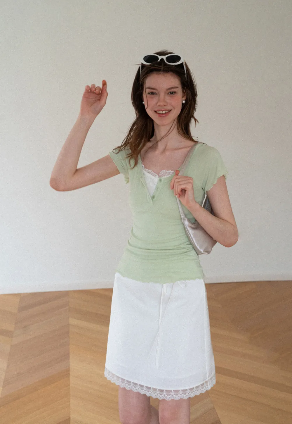 Lace Trim V Neck Short Sleeve T Shirt