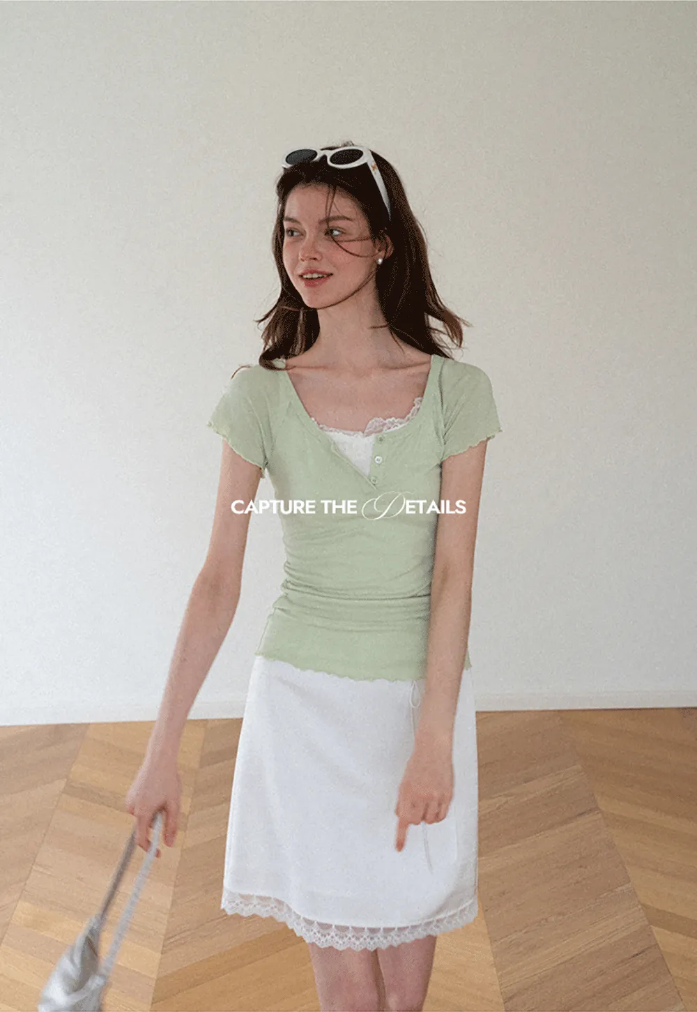 Lace Trim V Neck Short Sleeve T Shirt