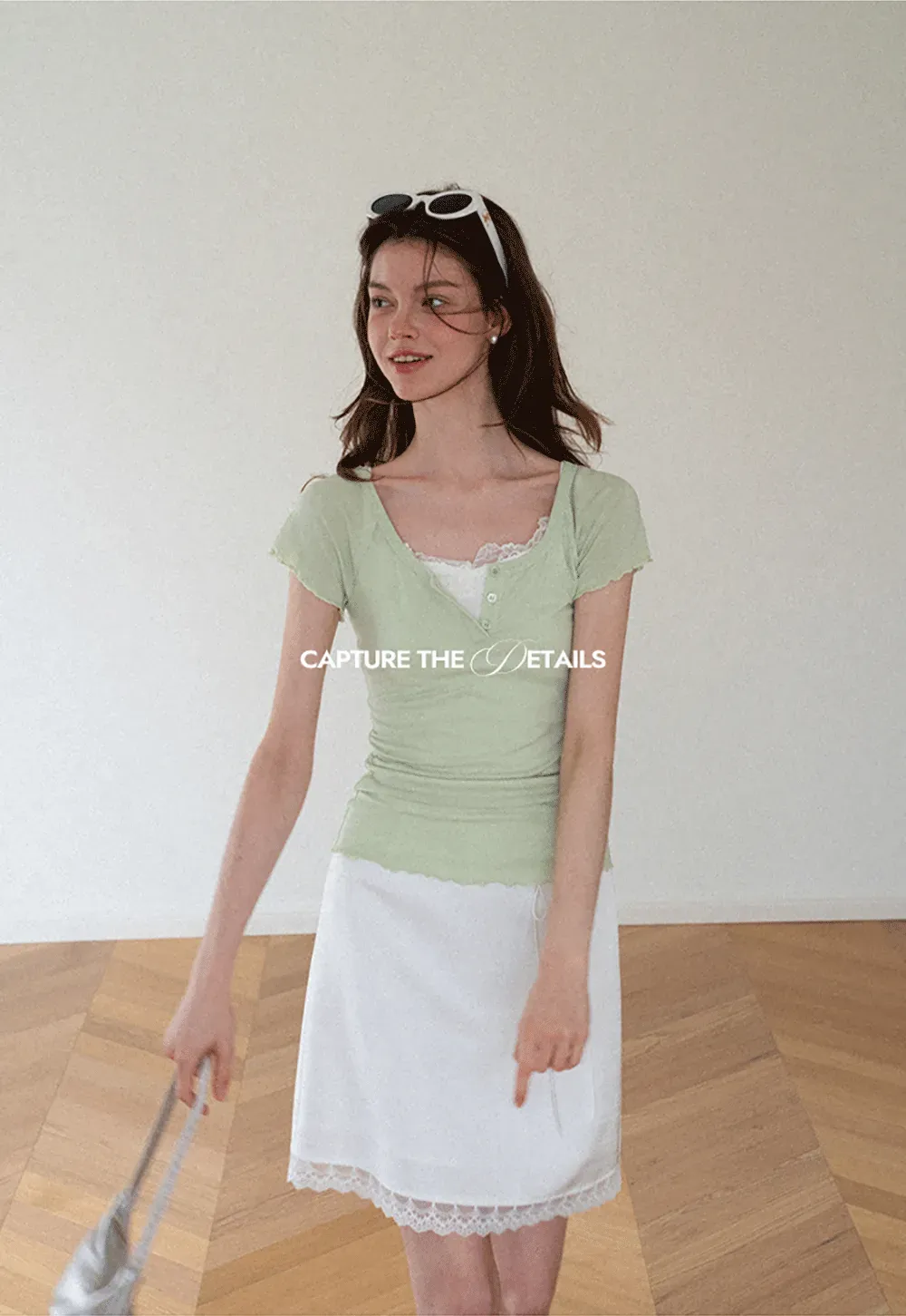 Lace Trim V Neck Short Sleeve T Shirt