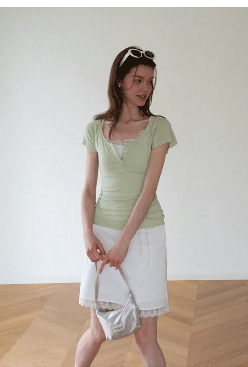 Lace Trim V Neck Short Sleeve T Shirt