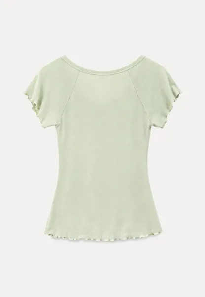 Lace Trim V Neck Short Sleeve T Shirt