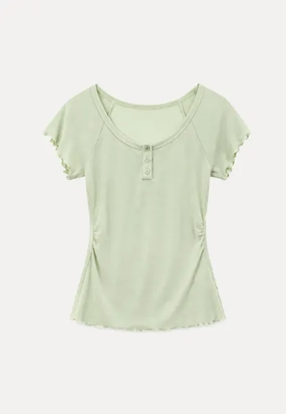 Lace Trim V Neck Short Sleeve T Shirt