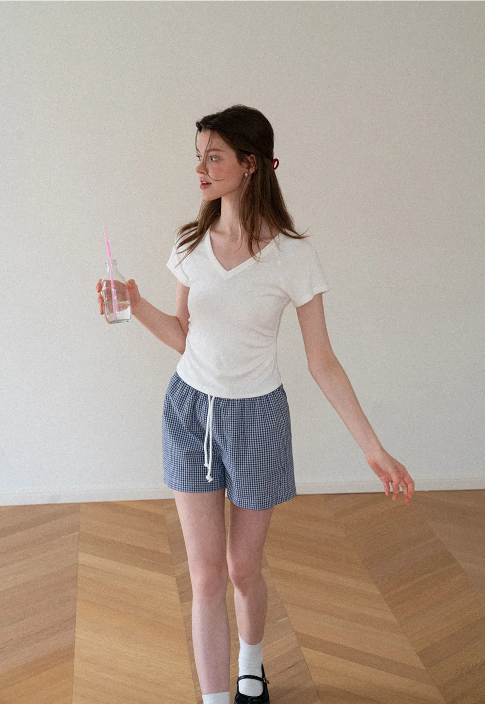 V Neck Short Sleeve Fitted T Shirt