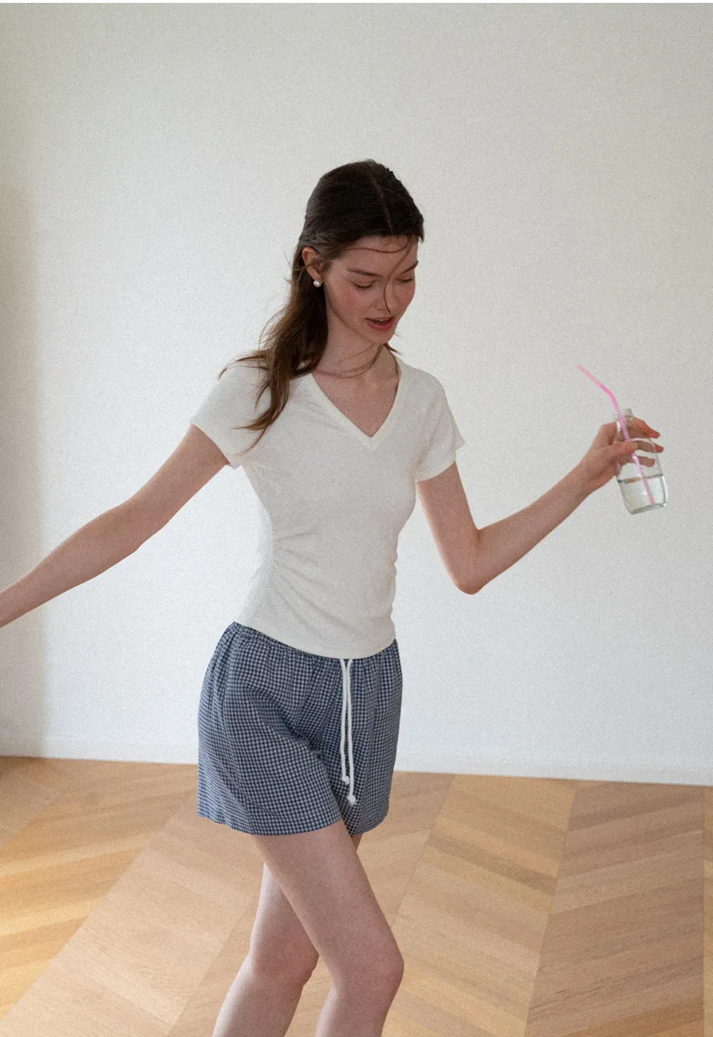 V Neck Short Sleeve Fitted T Shirt