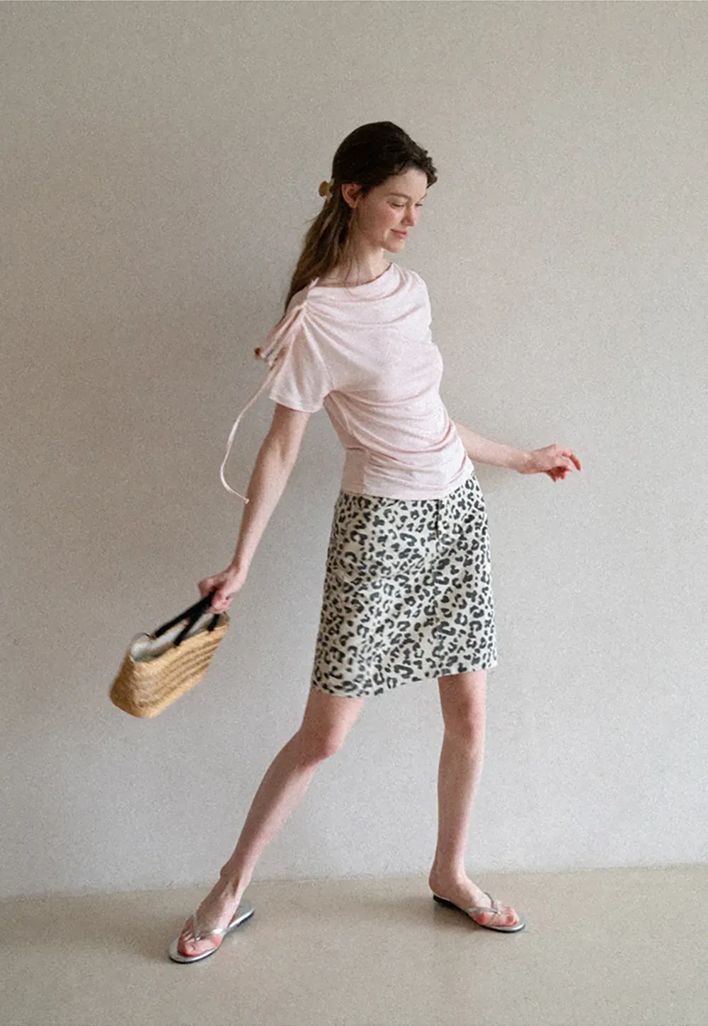 Asymmetrical Draped Neckline Short Sleeve T Shirt