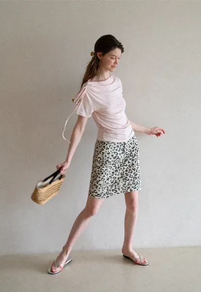 Asymmetrical Draped Neckline Short Sleeve T Shirt