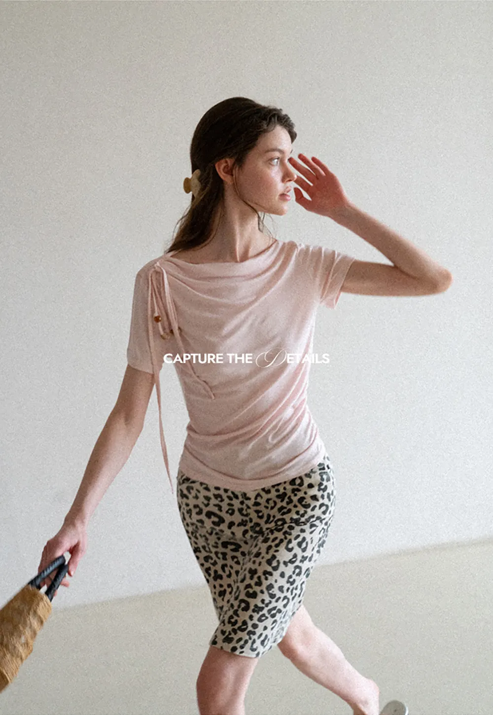 Asymmetrical Draped Neckline Short Sleeve T Shirt