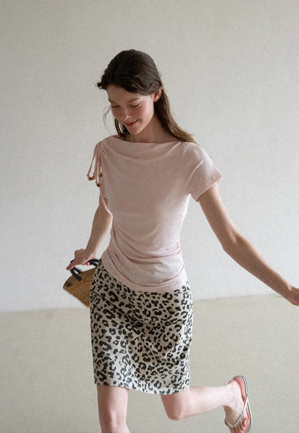 Asymmetrical Draped Neckline Short Sleeve T Shirt