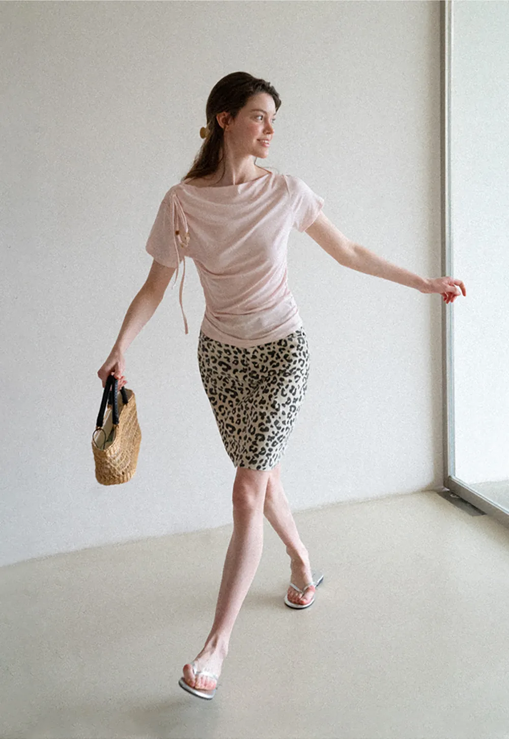 Asymmetrical Draped Neckline Short Sleeve T Shirt