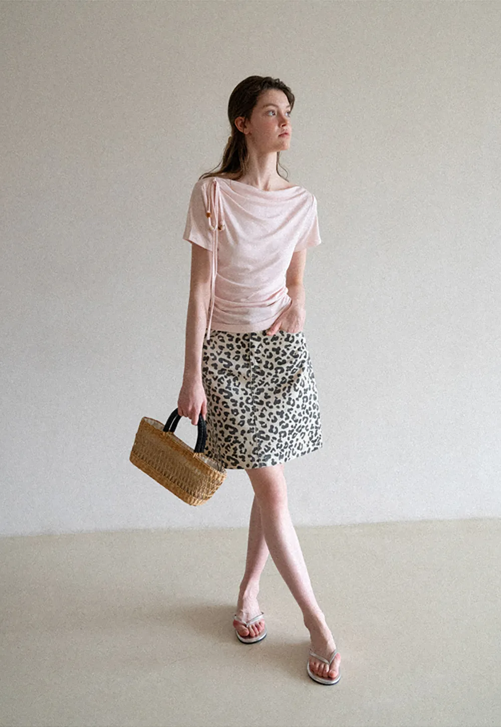 Asymmetrical Draped Neckline Short Sleeve T Shirt