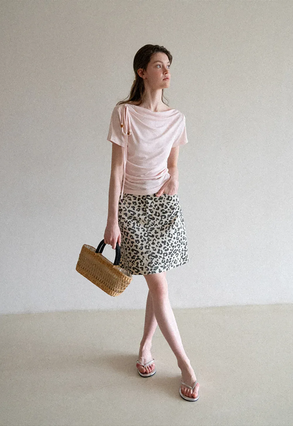 Asymmetrical Draped Neckline Short Sleeve T Shirt