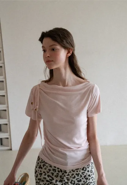 Asymmetrical Draped Neckline Short Sleeve T Shirt