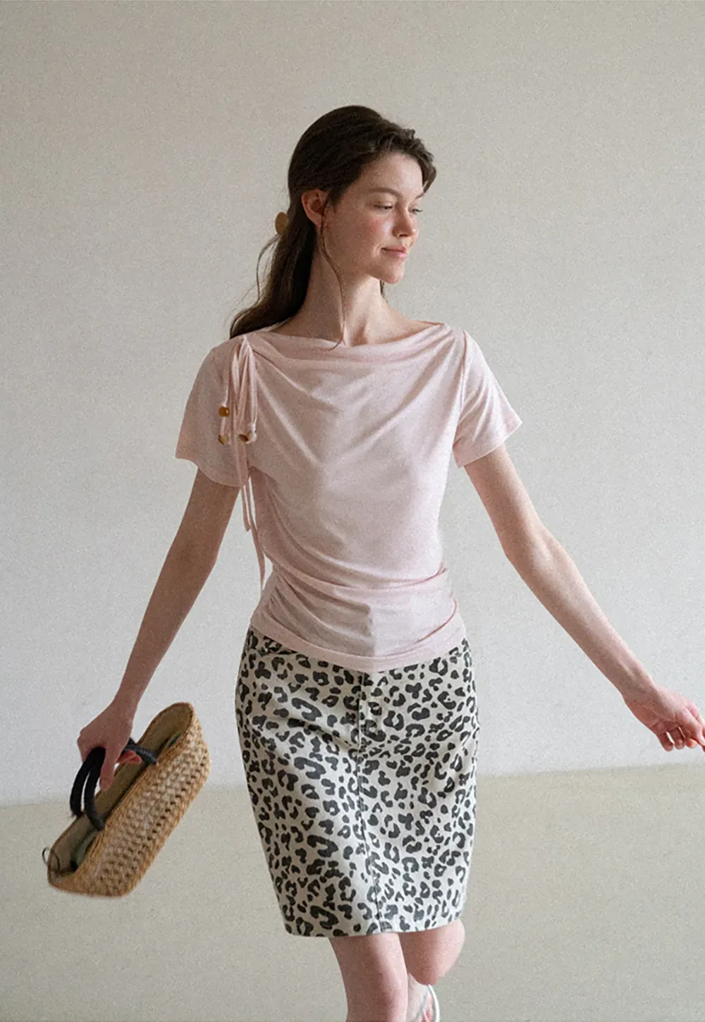 Asymmetrical Draped Neckline Short Sleeve T Shirt