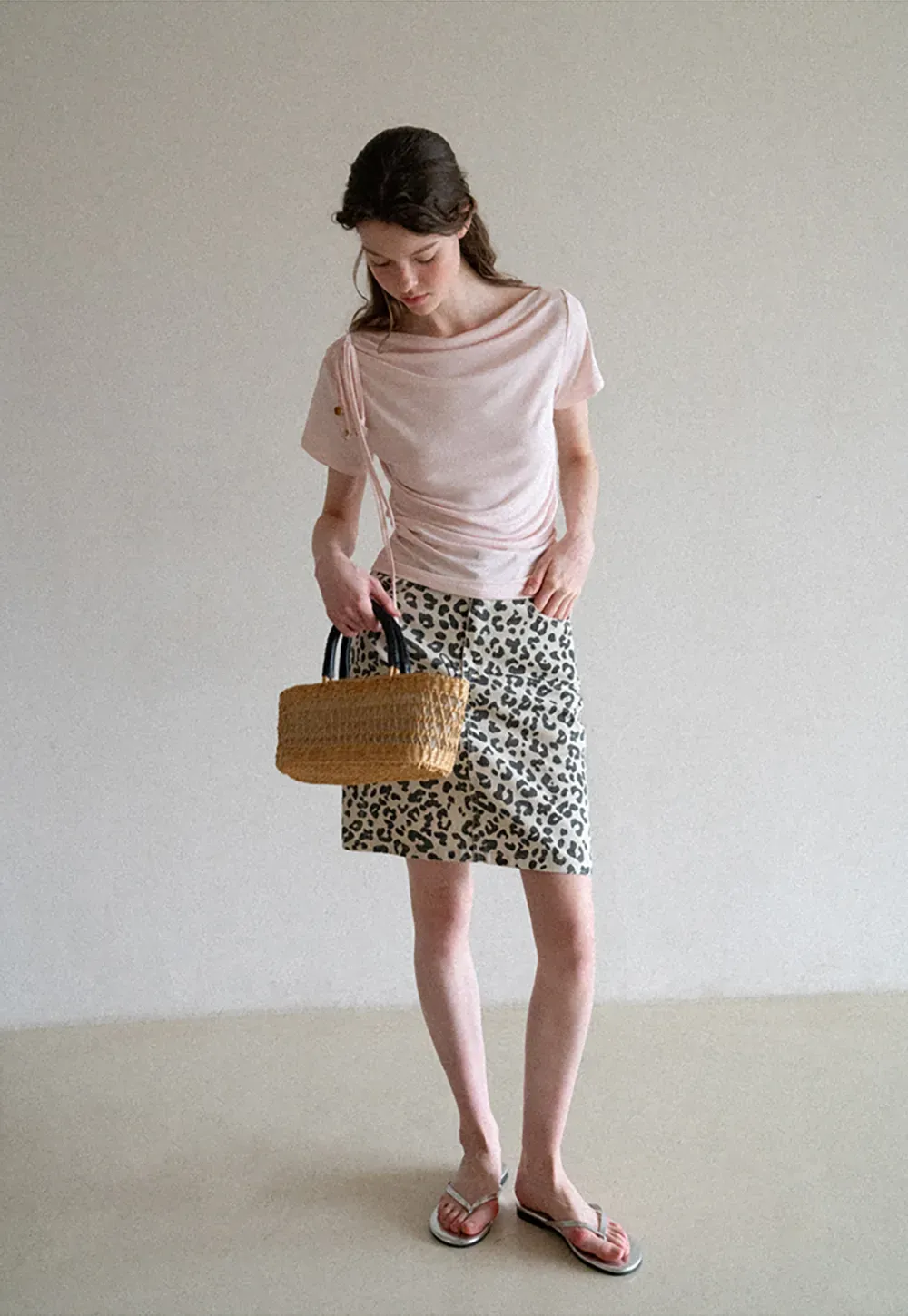 Asymmetrical Draped Neckline Short Sleeve T Shirt