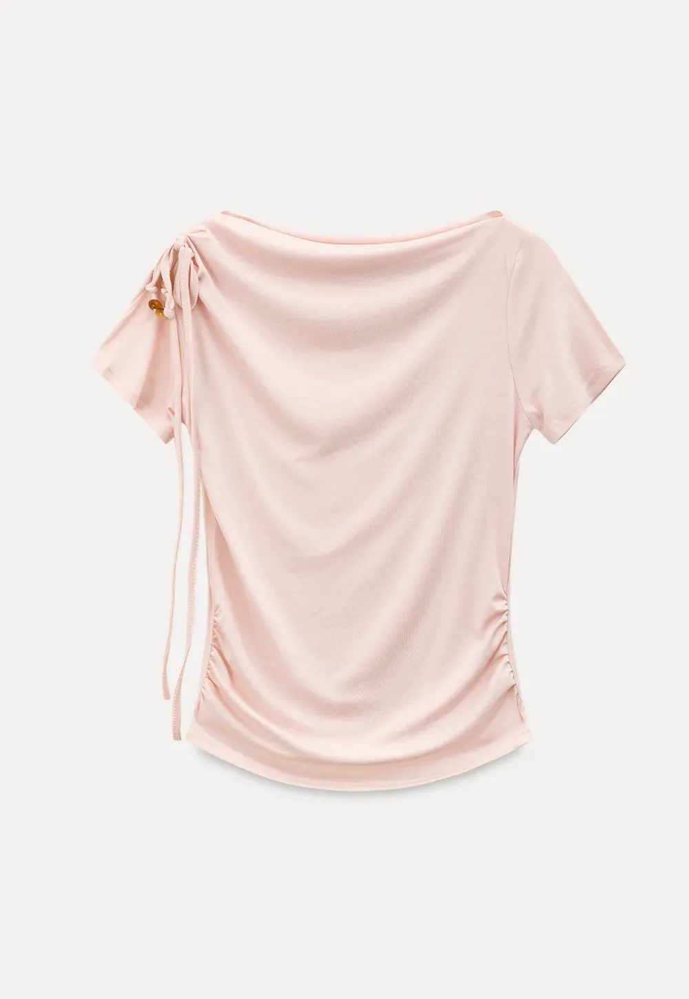 Asymmetrical Draped Neckline Short Sleeve T Shirt
