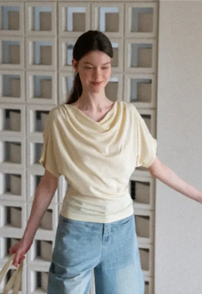 Draped Cowl Neck Short Sleeve T-shirt