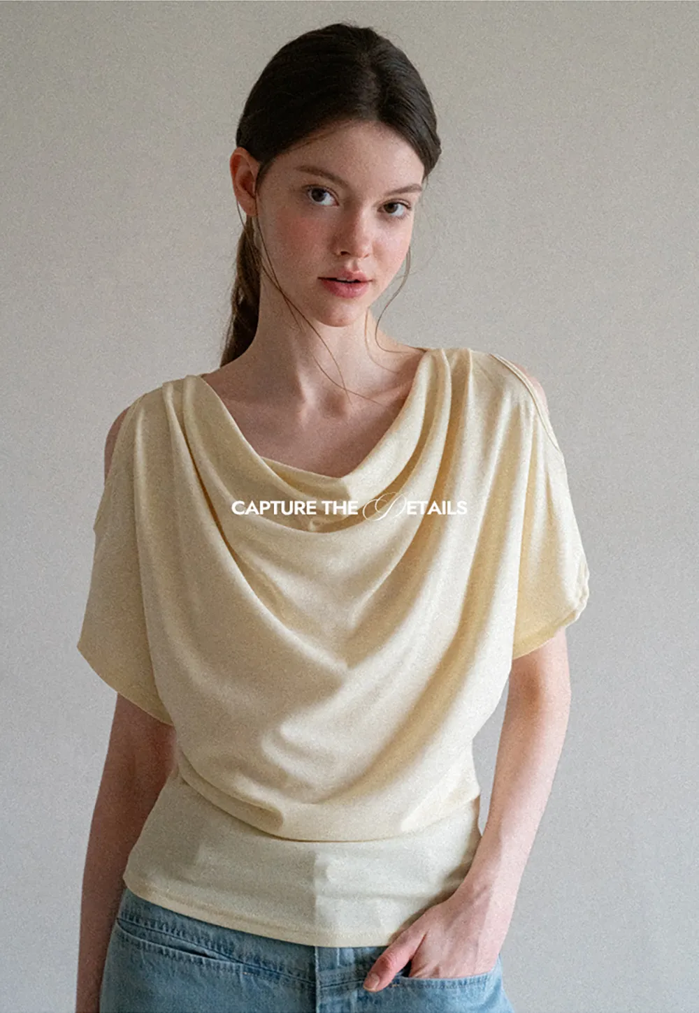 Draped Cowl Neck Short Sleeve T-shirt