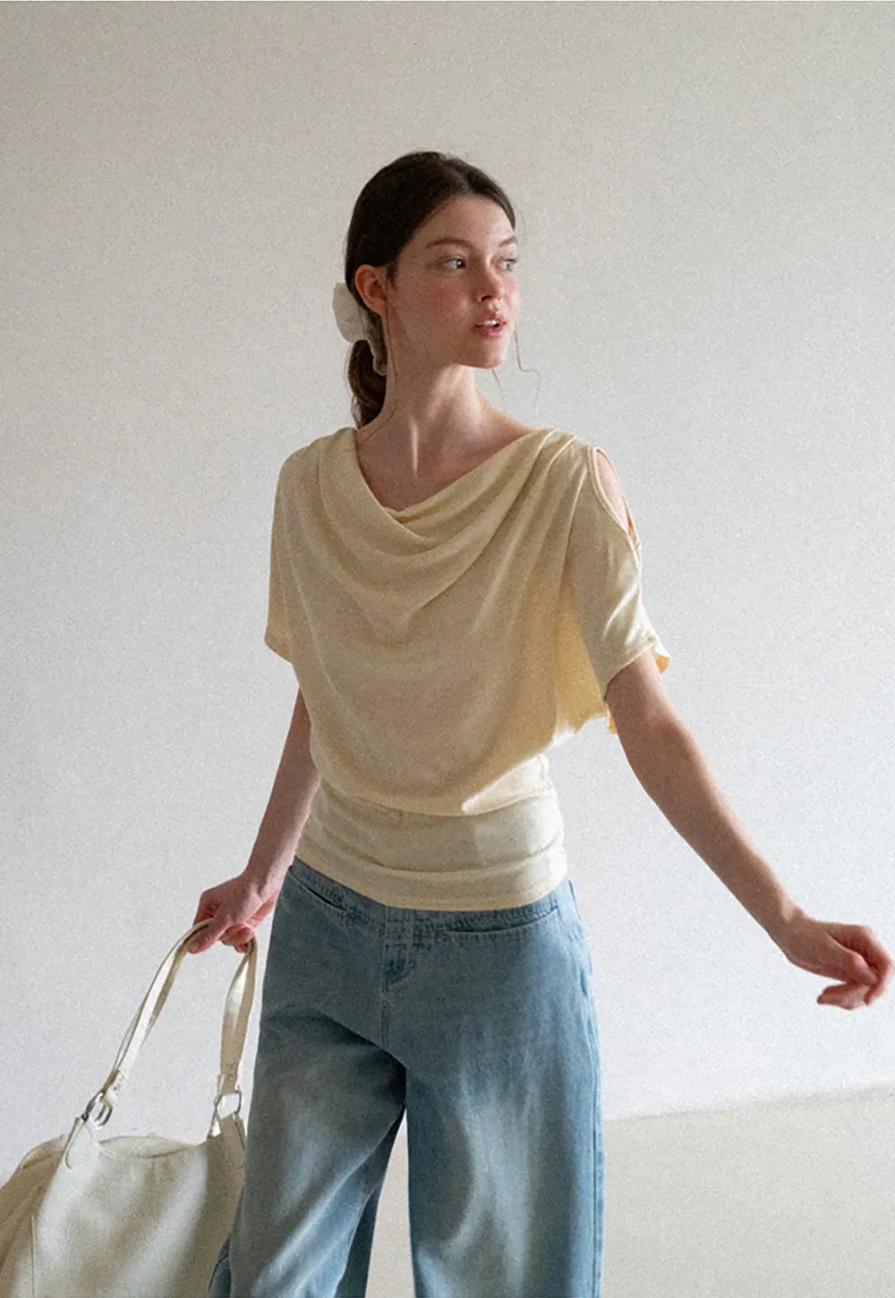 Draped Cowl Neck Short Sleeve T-shirt