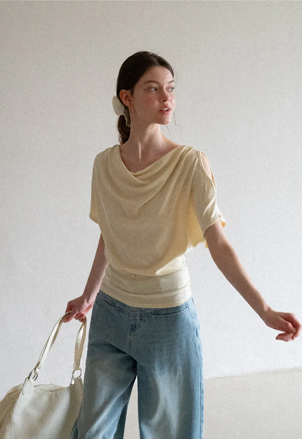 Draped Cowl Neck Short Sleeve T-shirt