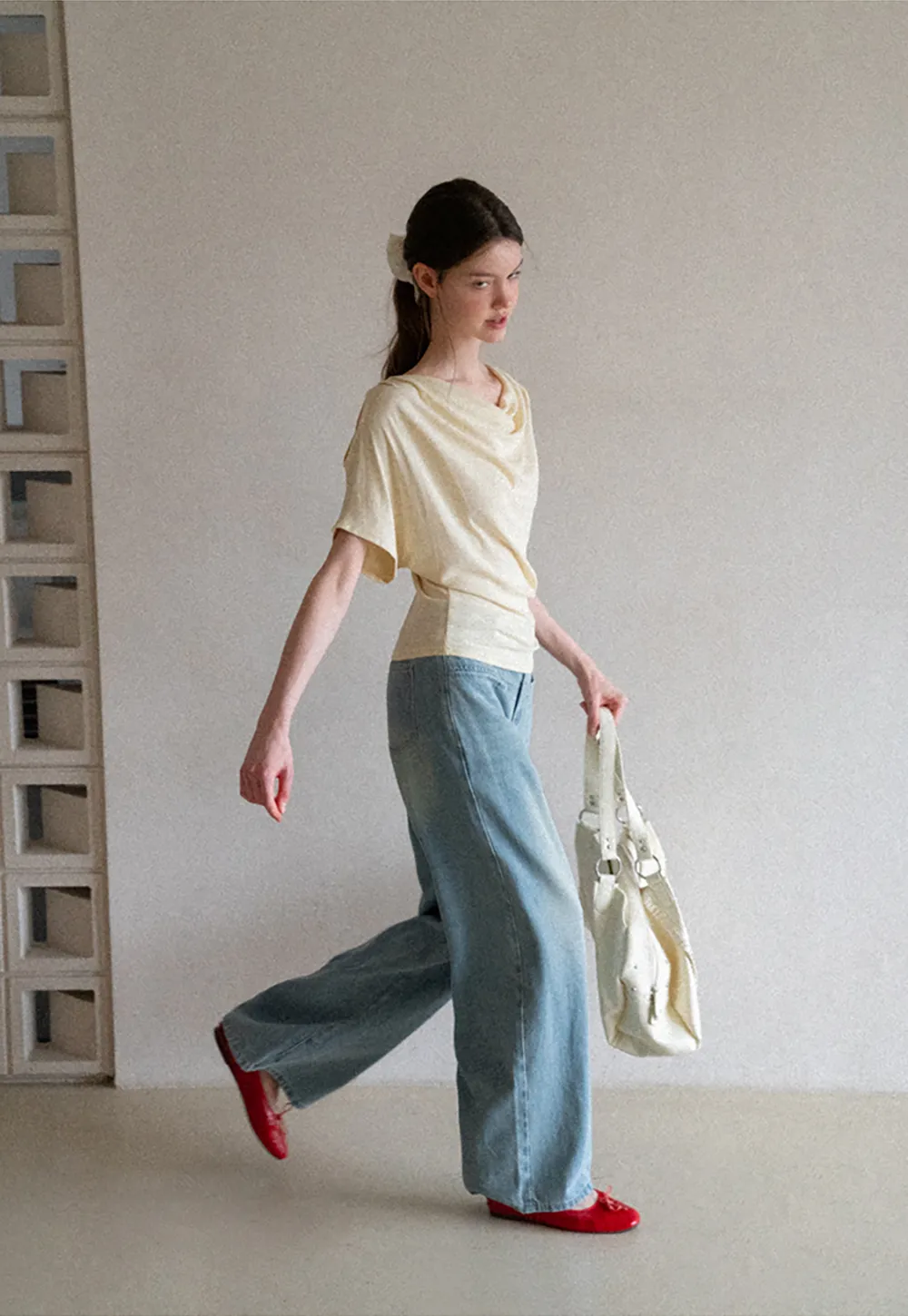 Draped Cowl Neck Short Sleeve T-shirt