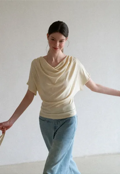 Draped Cowl Neck Short Sleeve T-shirt
