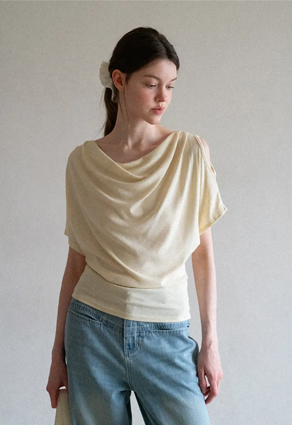 Draped Cowl Neck Short Sleeve T-shirt