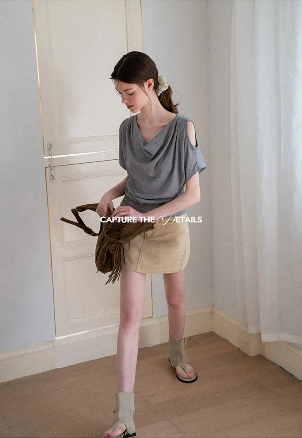 Draped Cowl Neck Short Sleeve T-shirt