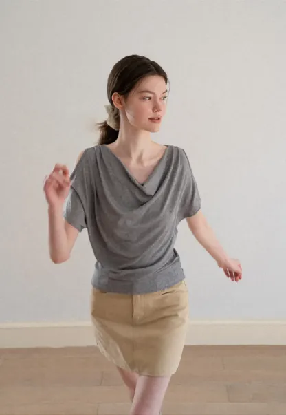 Draped Cowl Neck Short Sleeve T-shirt