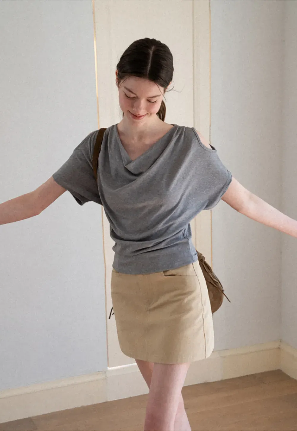 Draped Cowl Neck Short Sleeve T-shirt