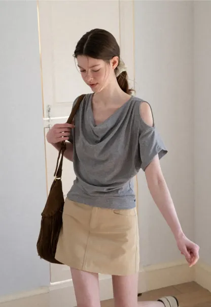 Draped Cowl Neck Short Sleeve T-shirt