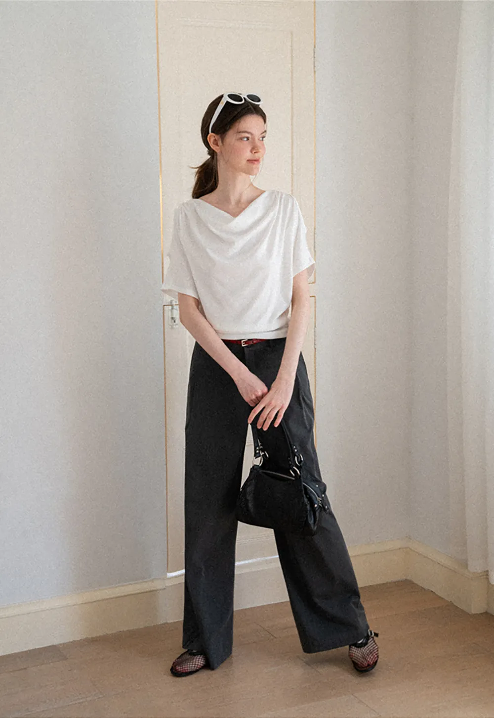 Draped Cowl Neck Short Sleeve T-shirt