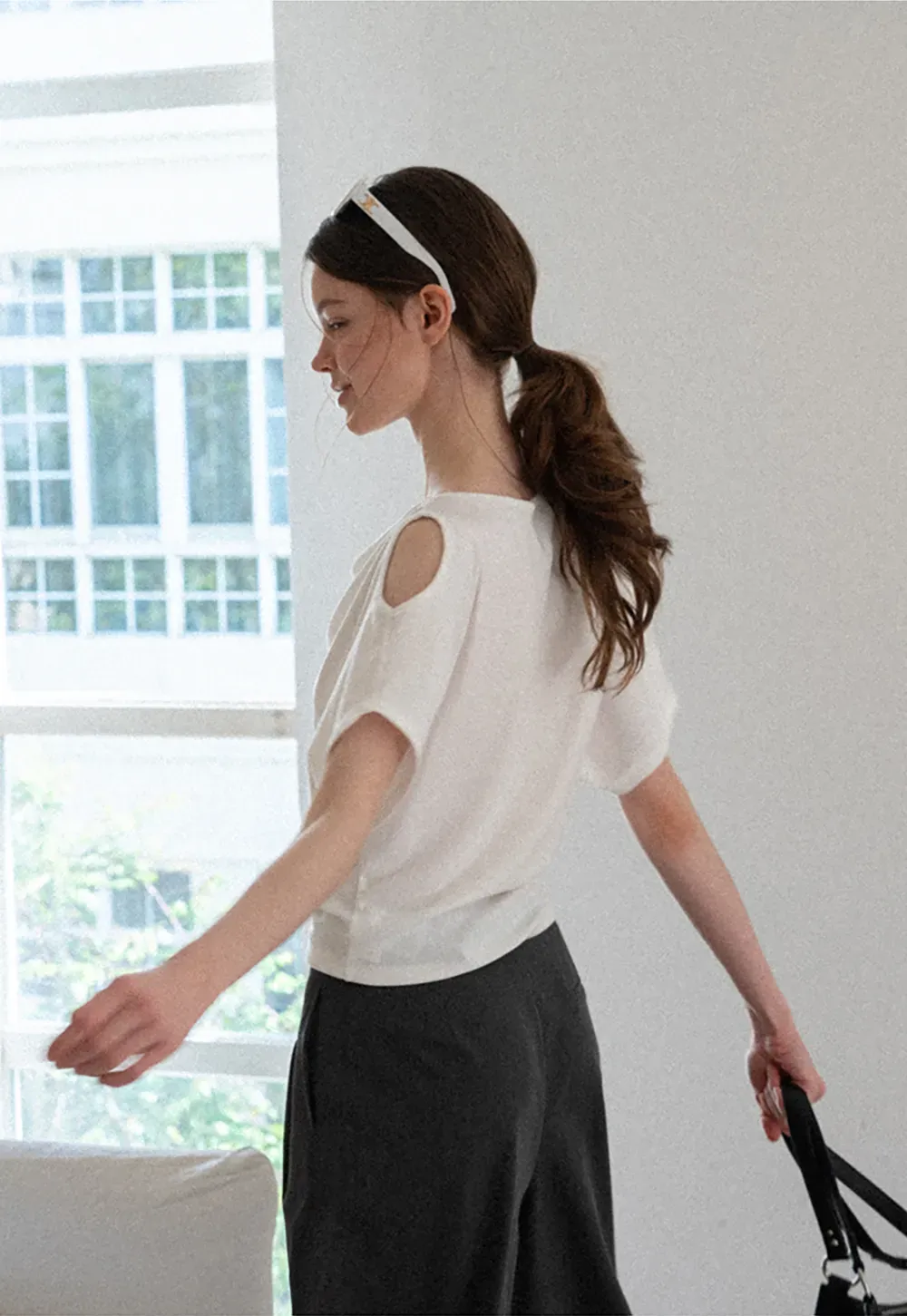 Draped Cowl Neck Short Sleeve T-shirt