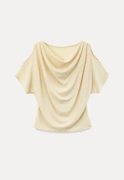 Draped Cowl Neck Short Sleeve T-shirt