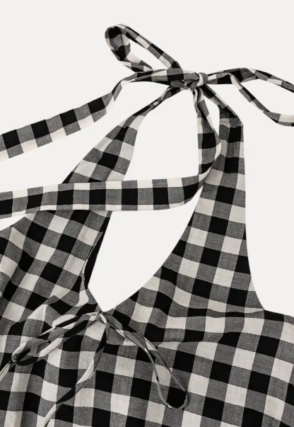 Checkered Halter Neck Tank Top High Waist Skirt Set