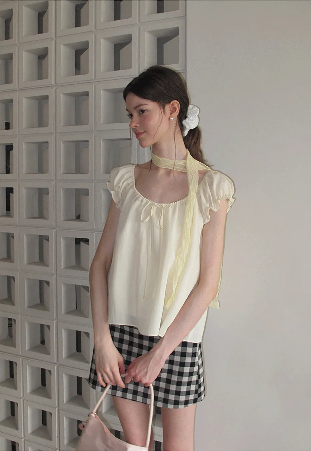 Checkered Halter Neck Tank Top High Waist Skirt Set