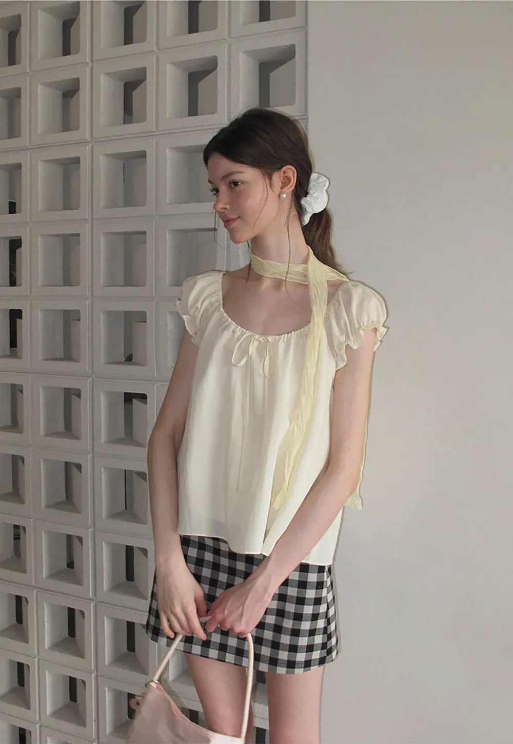 Checkered Halter Neck Tank Top High Waist Skirt Set