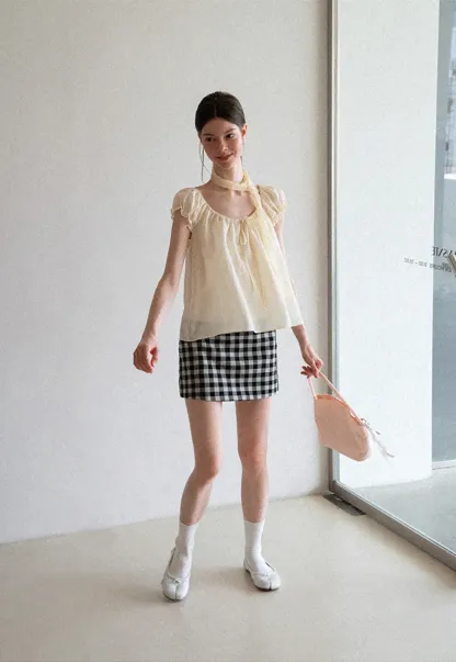 Checkered Halter Neck Tank Top High Waist Skirt Set