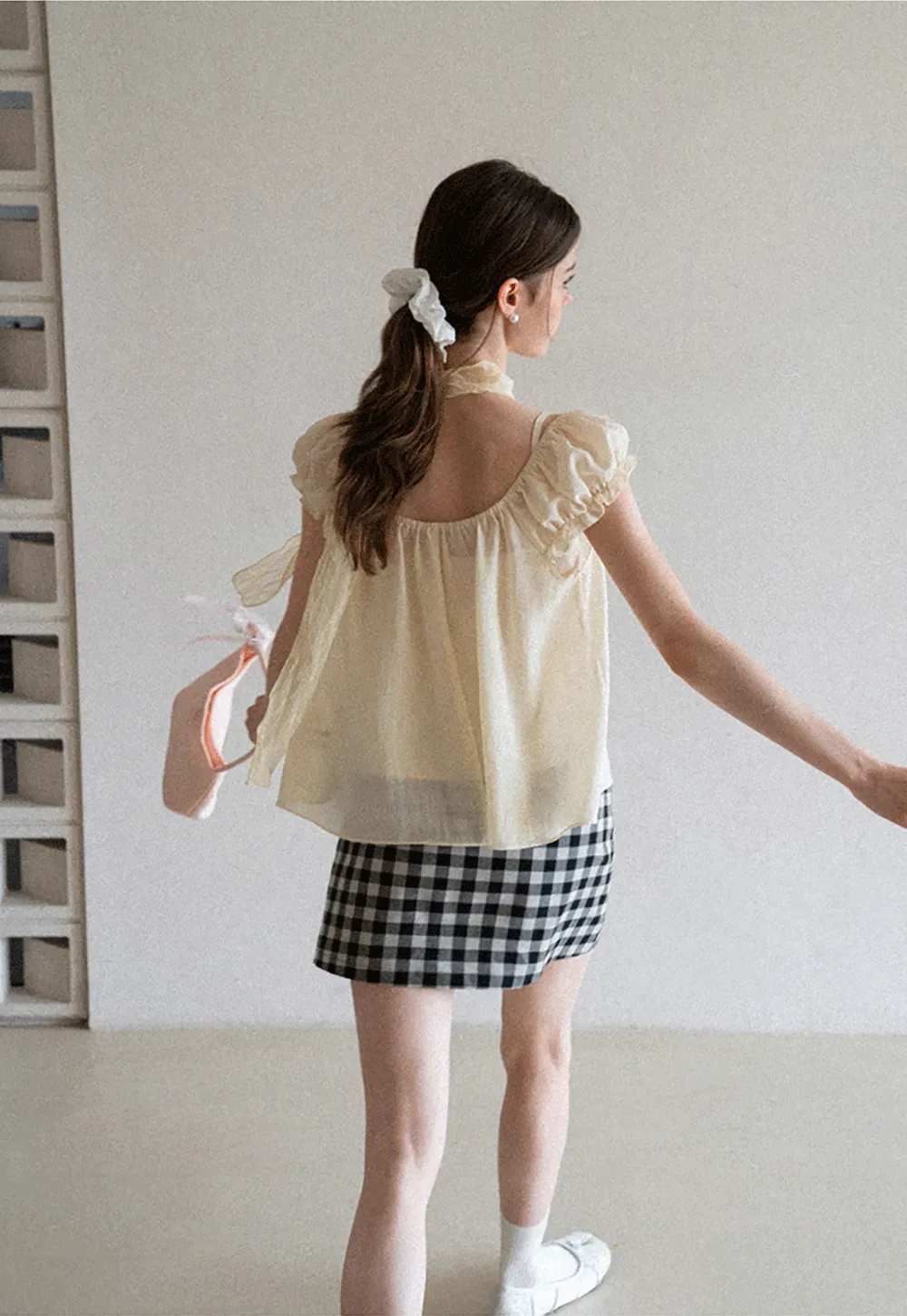 Checkered Halter Neck Tank Top High Waist Skirt Set