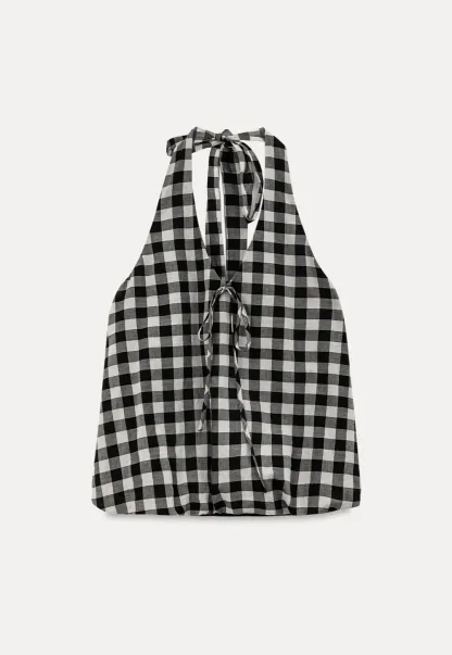 Checkered Halter Neck Tank Top High Waist Skirt Set