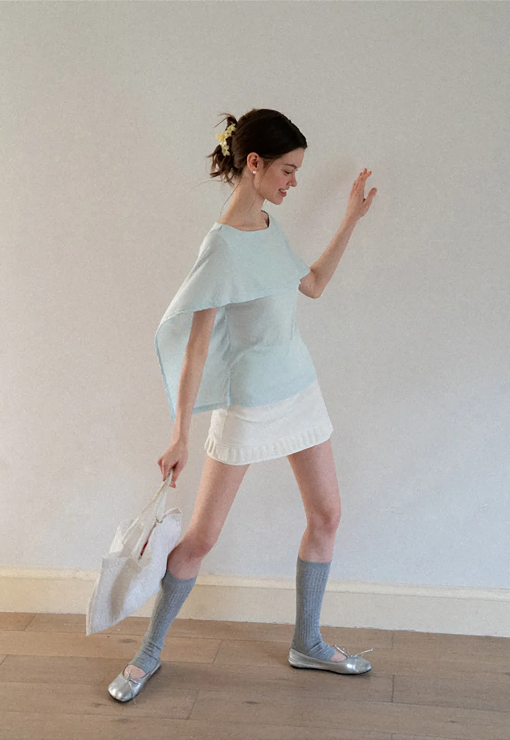 Off Shoulder Dolman Sleeve Layered T Shirt