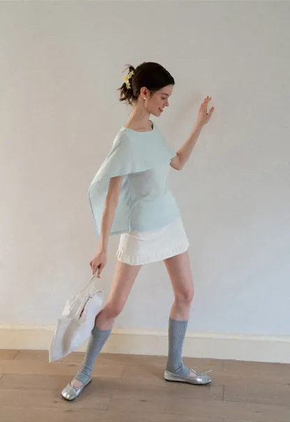 Off Shoulder Dolman Sleeve Layered T Shirt